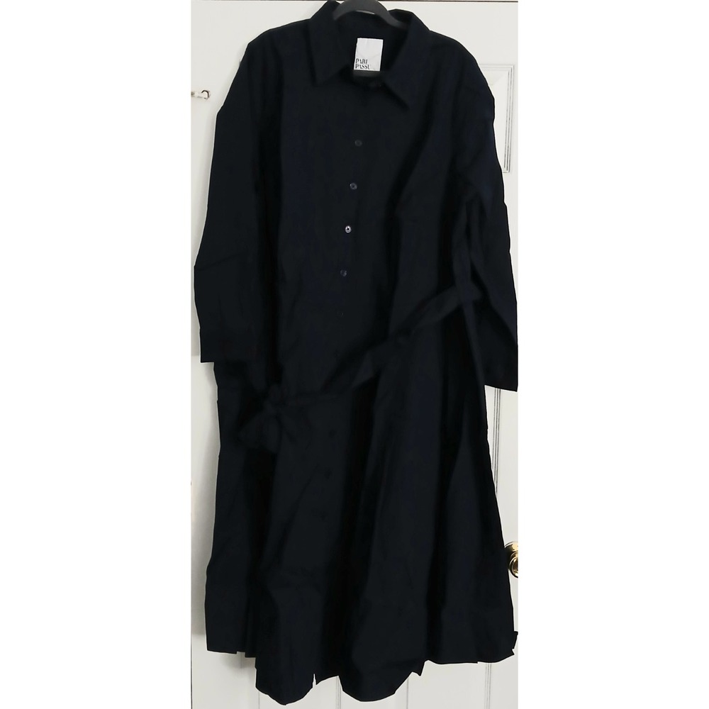 Pari Passu Poplin Shirtdress Size B8 (US 26) Blue Long Sleeve‎ Button Front Belt
